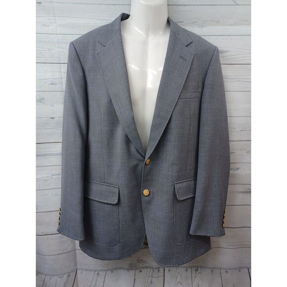 Vtg American Trend Mens Blazer Jacket Gray 44R Gold Buttons - Picture 1 of 8